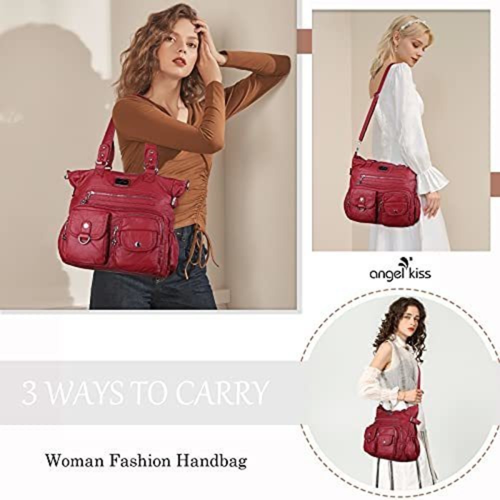 Red Soft PU Leather Satchel Hobo Tote with Shoulder Strap – Ladies Crossbody Tr - Picture 6 of 6